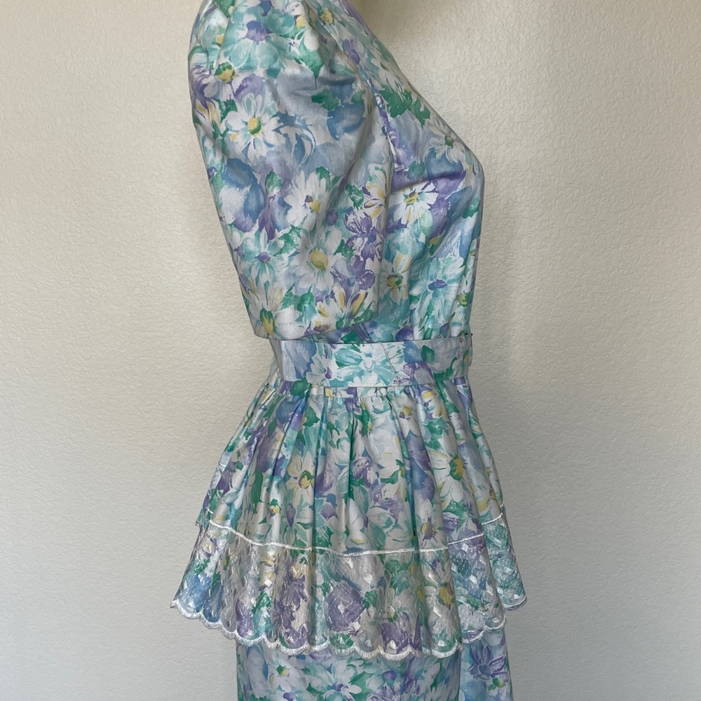 Vintage Sabino Petites Multicolored Floral 1980s Garden Party Dress Made in USA